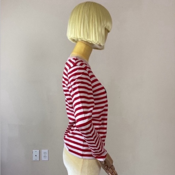 Maison Labiche Paris Graphic Red white Stripe Crew Ling Sleeves Top SZ XS - Picture 2 of 5